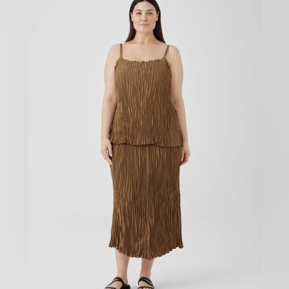 Eileen Fisher Golden Brown Pleated Silk Camisole